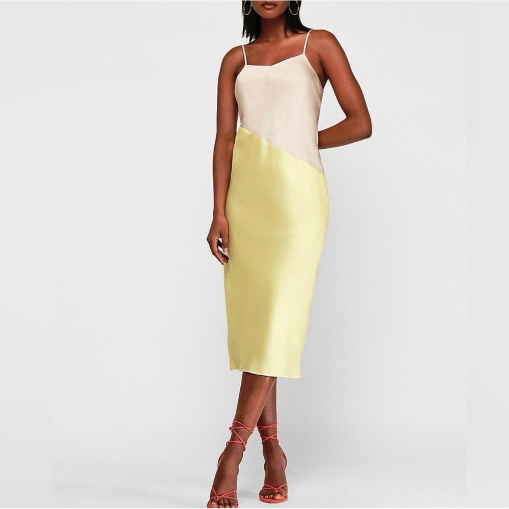 Express Women's Colorblock Satin Midi Slip Dress Size Medium Nude Sorbet Wedding